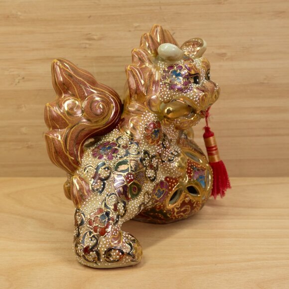 Porcelain Satsuma Foo Dog / Guardian Lion Figurine / Hand-Painted / Vintage - Picture 5 of 9